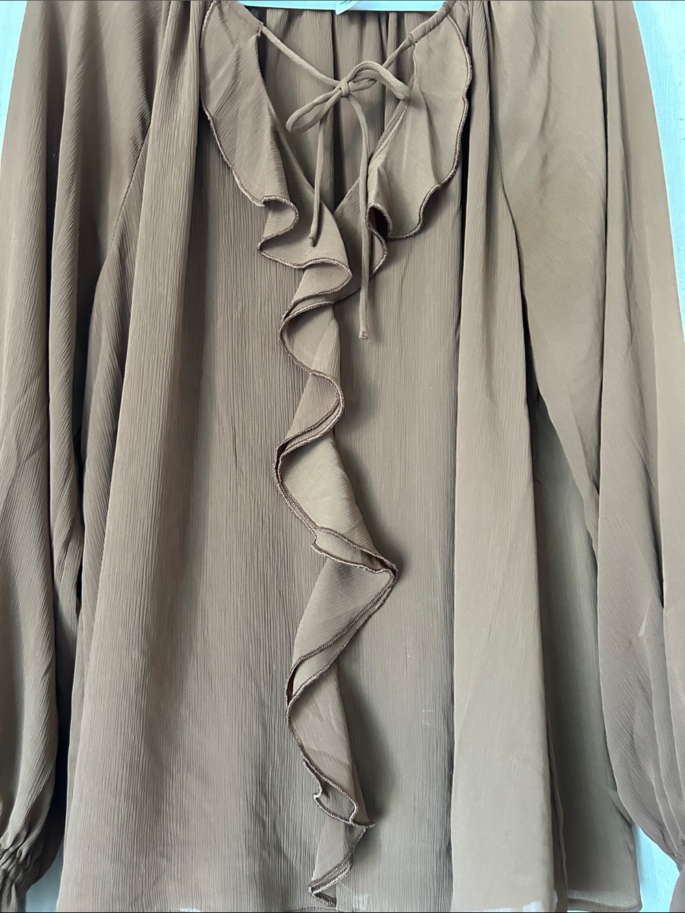 H&M Brown Ruffle Tie-Neck Blouse - Picture 5 of 8